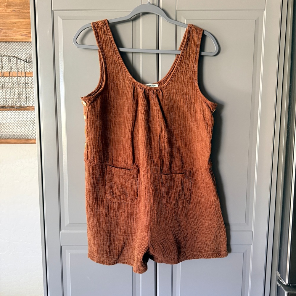 Earthbound Trading Co Women's Boho‎ Gauze Pocket Tank Romper, Brown, L